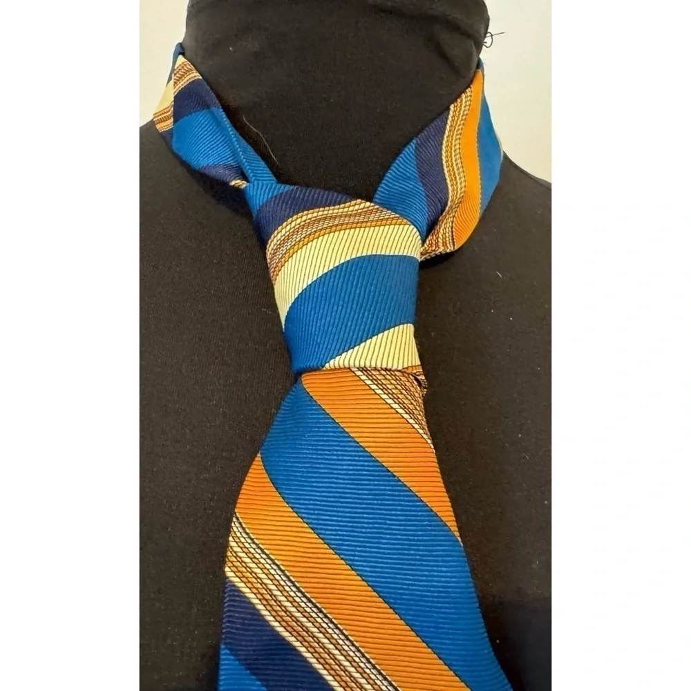 70s Vintage Multicolor Striped Print Silk Tie